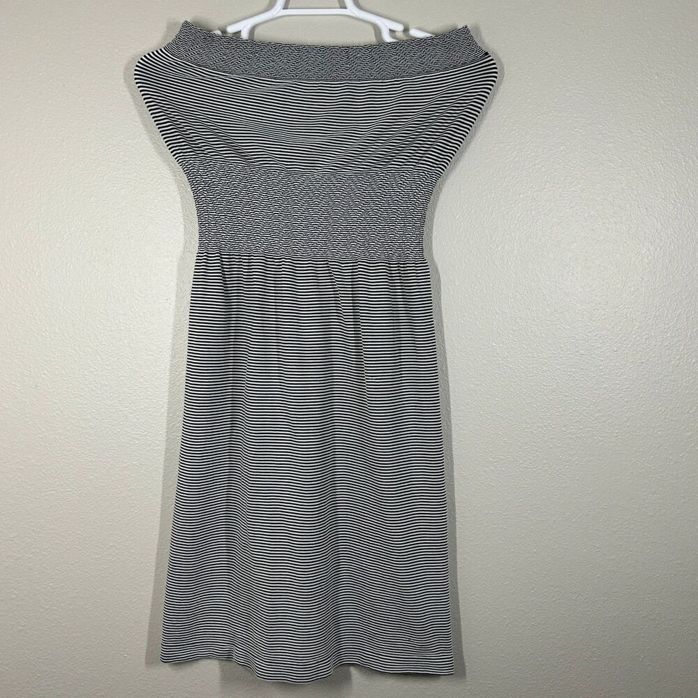 Lark + Grey Dress Womens S/M Strapless Smocked Waist Black White Striped Knit